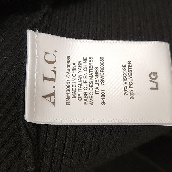 ALC Kellam Black Ribbed Cold Shoulder Ruffle Trim Stretch Knit Midi Dress Large - Picture 15 of 16